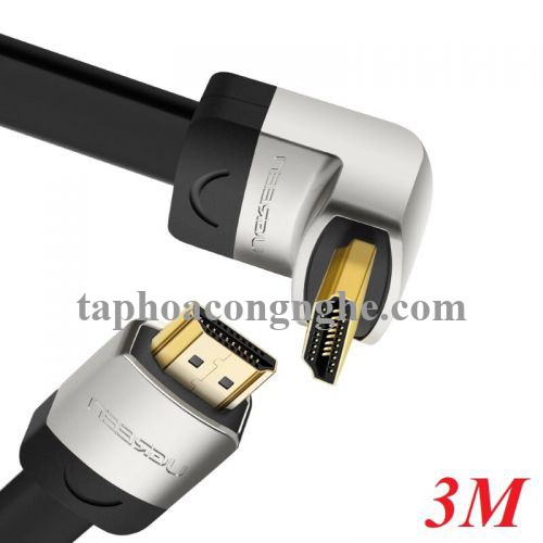 Ugreen 10284 3M màu Đen Cáp tín hiệu HDMI chuẩn 1.4 đầu góc 90 độ HD122 30010284